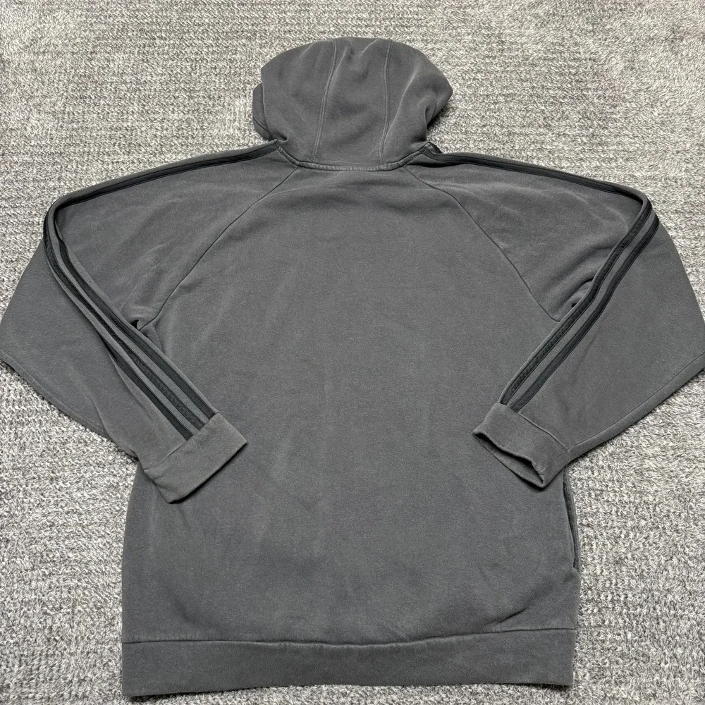 Adidas Mens Hoodie Size L Gray Pullover Sweatshirt Spell Out Logo 3‎ Stripe